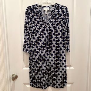 Beautiful blue w/white petite dress. Like new! 8P